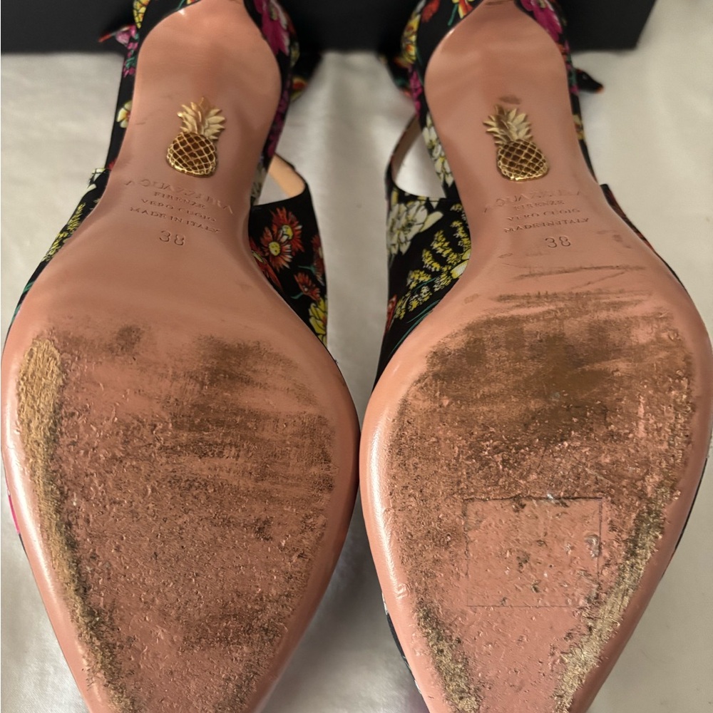 Aquazzura Deneuve Bow Tie 105 Floral Slingback Pump EU 38/US 7.5 - Picture 5 of 6
